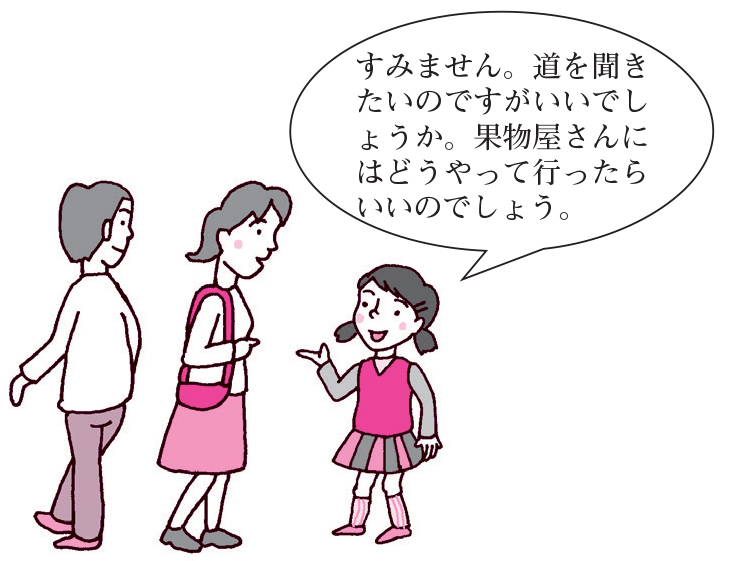 女子「すみません。道を聞きたいのですがいいでしょうか果物屋さんにはどうやって行ったらいいのでしょう。」