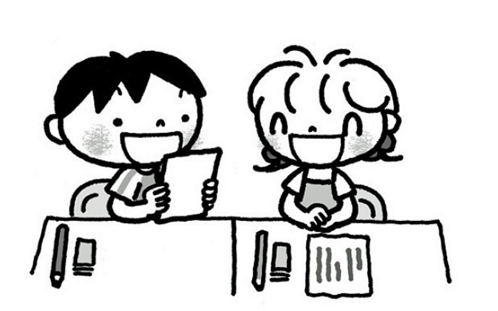 友達同士で作品を読み合い、よいところを伝え合う