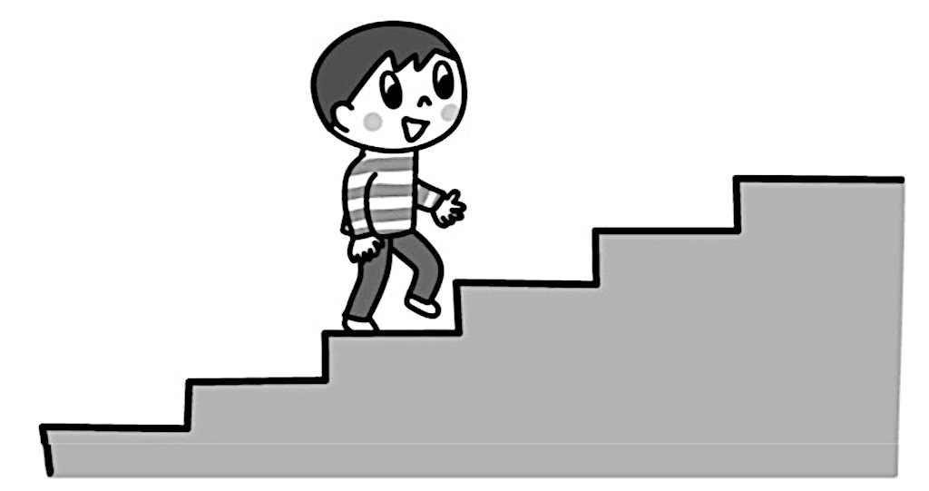 階段を上るたかしさんの絵