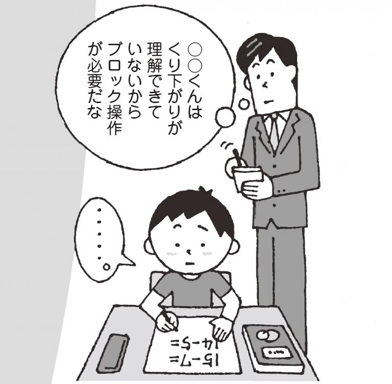 子供たち一人ひとりの学習面でのつまずきを把握するため、メモをとる教師。