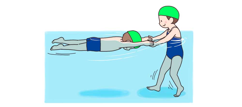 小1体育「水遊び（水の中を移動する運動遊び、もぐる・浮く運動遊び）」指導アイデア　イラスト