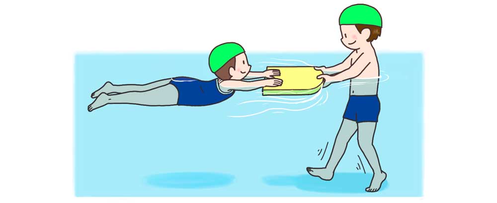 小1体育「水遊び（水の中を移動する運動遊び、もぐる・浮く運動遊び）」指導アイデア　イラスト