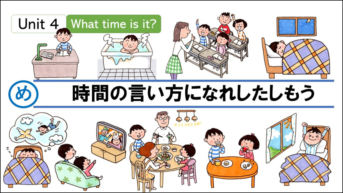 小4らくらくUnit 4「What time is it?」②【モトヨシ先生のスライドde 
