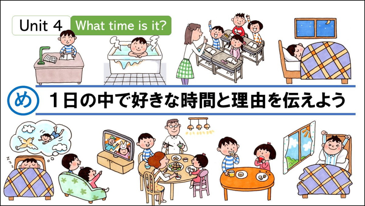 小4らくらくUnit 4「What time is it?」④【モトヨシ先生のスライドde 