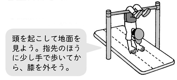 両膝掛け倒立下り