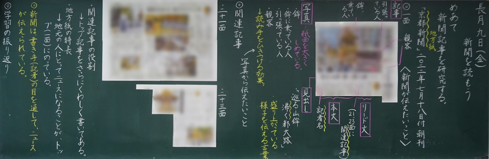 小5国語「新聞を読もう」京女式板書の技術　板書　9月