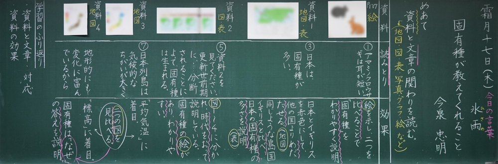 小5国語「固有種が教えてくれること」京女式板書の技術　　板書