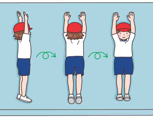 小1体育「器械・器具を使っての運動遊び(マット運動)」指導アイデア イラスト