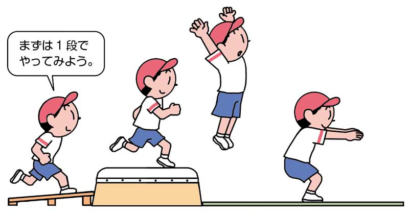 小2体育「器械・器具を使っての運動遊び（跳び箱を使った運動遊び）」指導アイデア　イラスト
