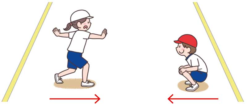 小1体育「体つくりの運動遊び（多様な動きをつくる運動遊び）」指導アイデア　イラスト