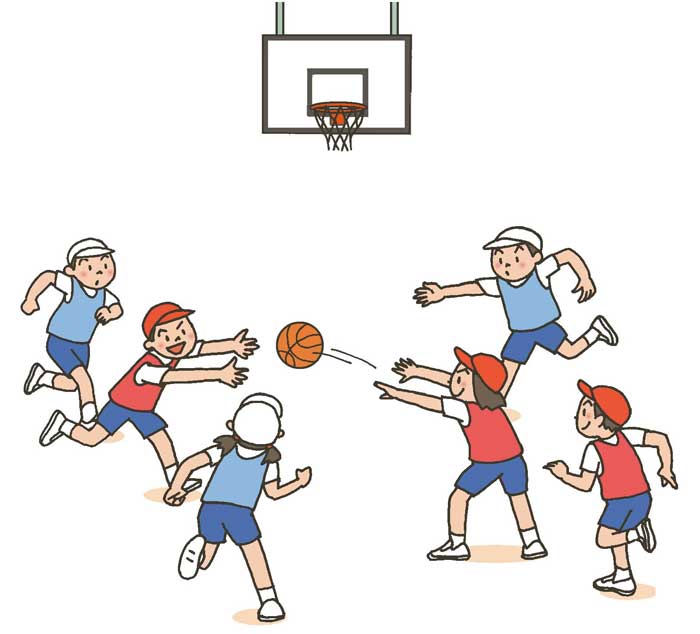 小5体育「ボール運動（ゴール型）」指導アイデア　イラスト