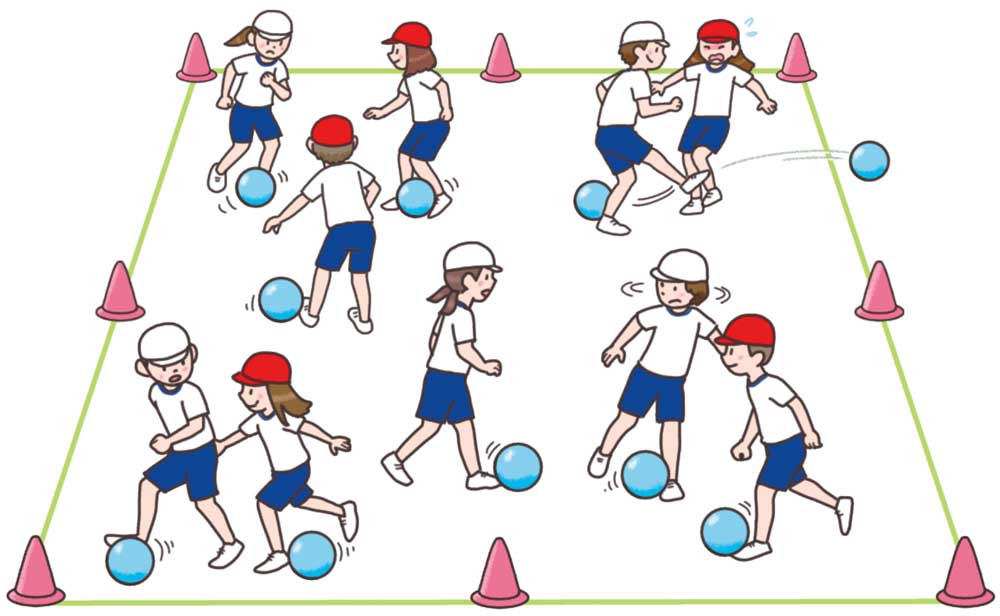 小6体育「ボール運動（ゴール型）」指導アイデア　　イラスト