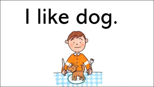 I like dog. 文字と絵