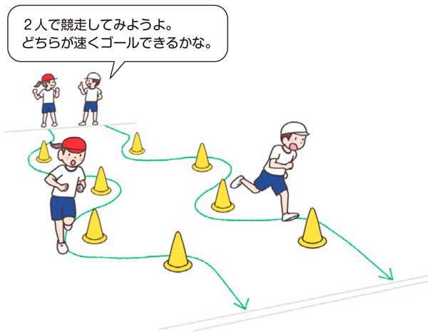 小1体育「走・跳の運動遊び①(走の運動遊び)」指導アイデア イラスト