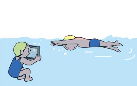 小２　水遊び（水の中を移動する運動遊び、もぐる・浮く運動遊び）　イラスト