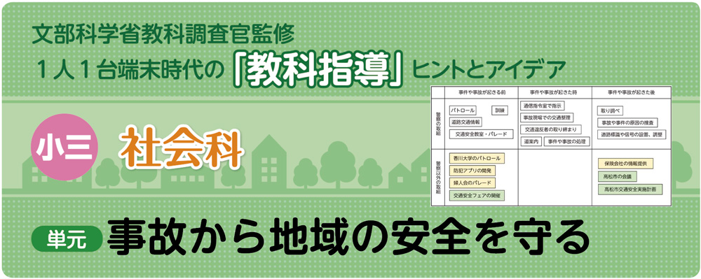 小3社会「事故から地域の安全を守る」指導アイデア　バナー