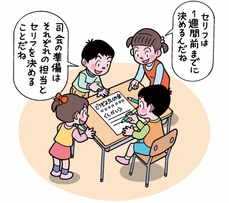 司会グループの準備を進める子供たち