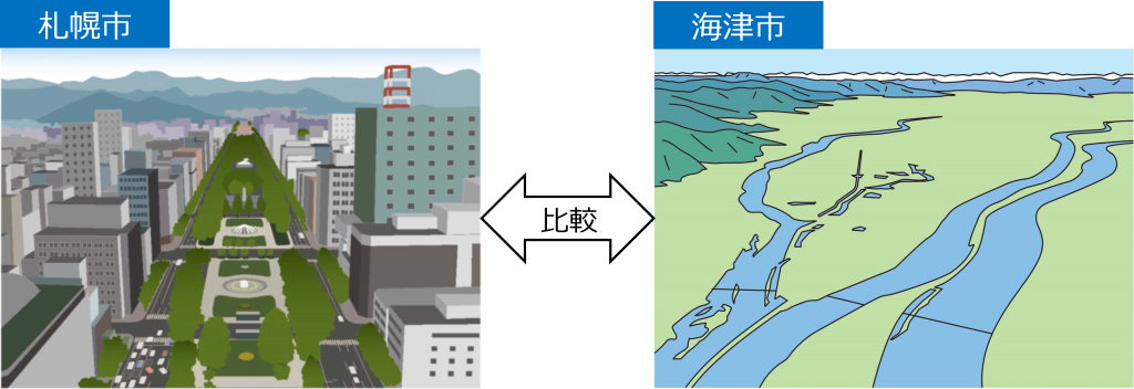 札幌市と岐阜県海津市の比較のイラストです