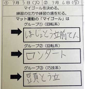 B器械運動（マット運動）、目指せ マイゴール！〜マットランド編〜　自己の能力に適した課題（マイゴール）の課題の例