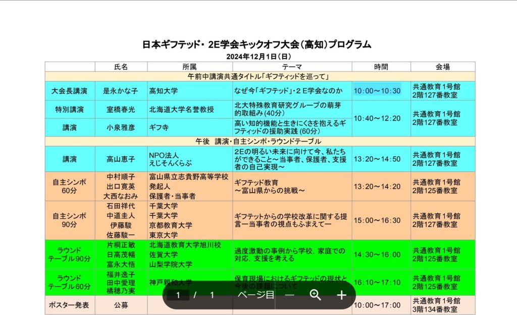 １２月１日のキックオフ大会のプログラム