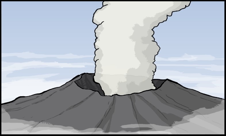 噴火した火山のイラスト