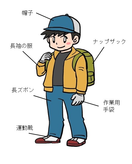 野外観察をする際の服装のイラスト