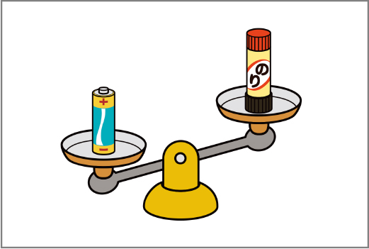 てんびんで重さをくらべている図