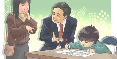 子供の様子を離す教師と保護者