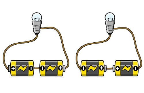 豆電球と電池の回路図（直列回路）のイラスト