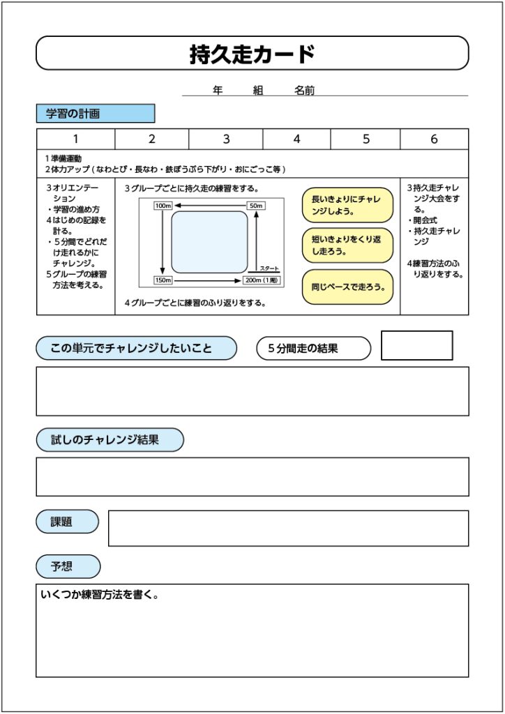 自分で練習方法を調べるカード　持久走カード