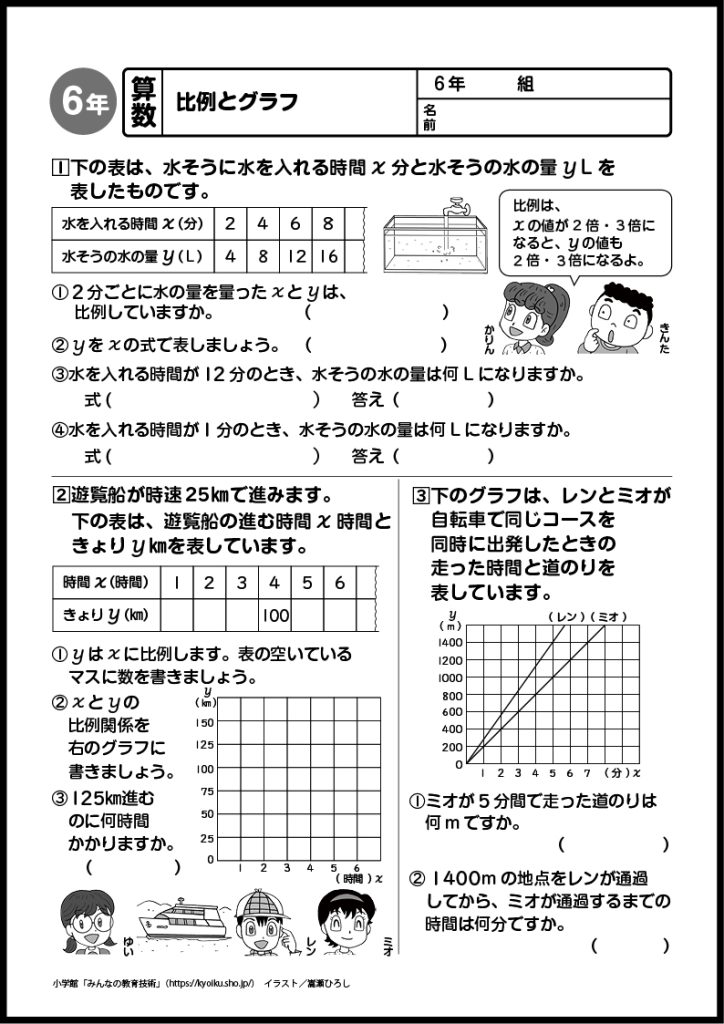 小６算数　おもしろパズルプリント　比例とグラフ