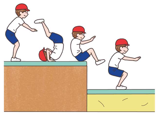 小６体育　跳び箱運動【器械運動】　ステージから前転をして下りる
