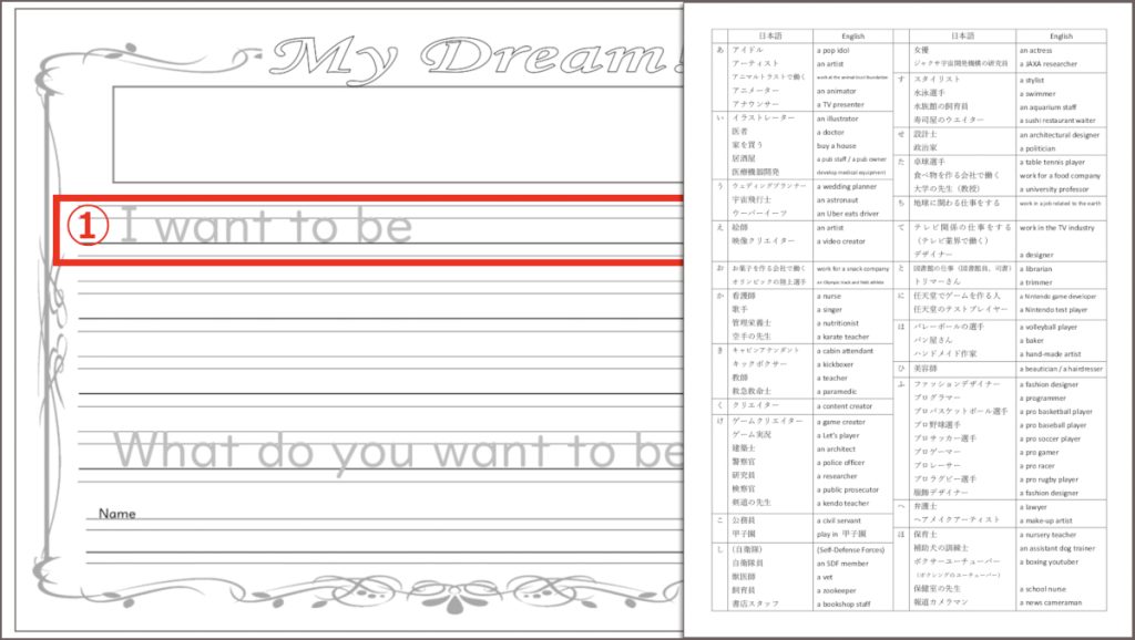 My Dreamワークシート活動1