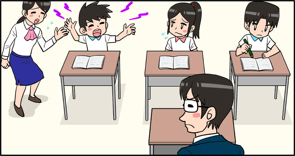 子供の座席付近にでもう一人の教師がサポート