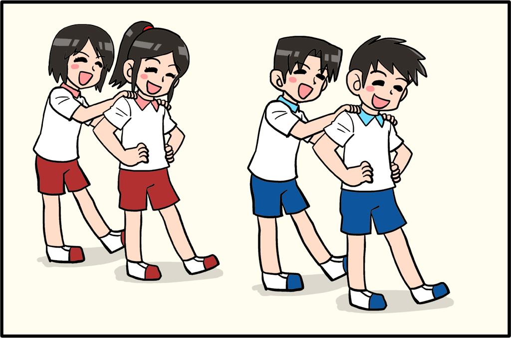 2人組で運動する子供たち