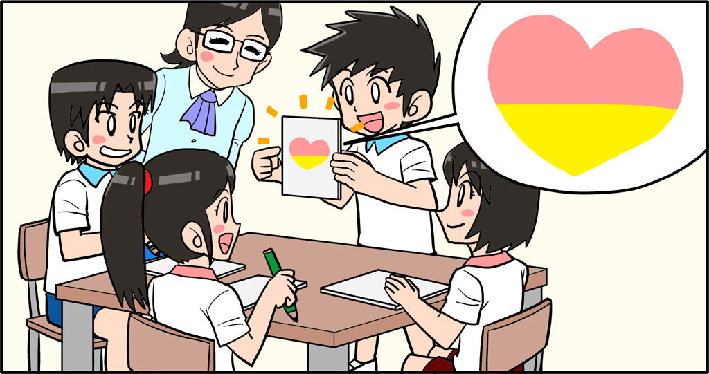 グループ内で発表する子供
