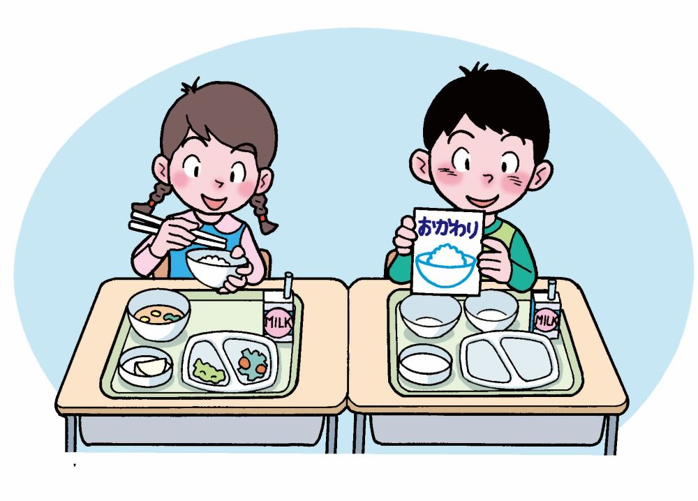 支援カード「おかわり」の絵カードをす子供