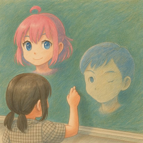 黒板アートで自己表現しているイラスト