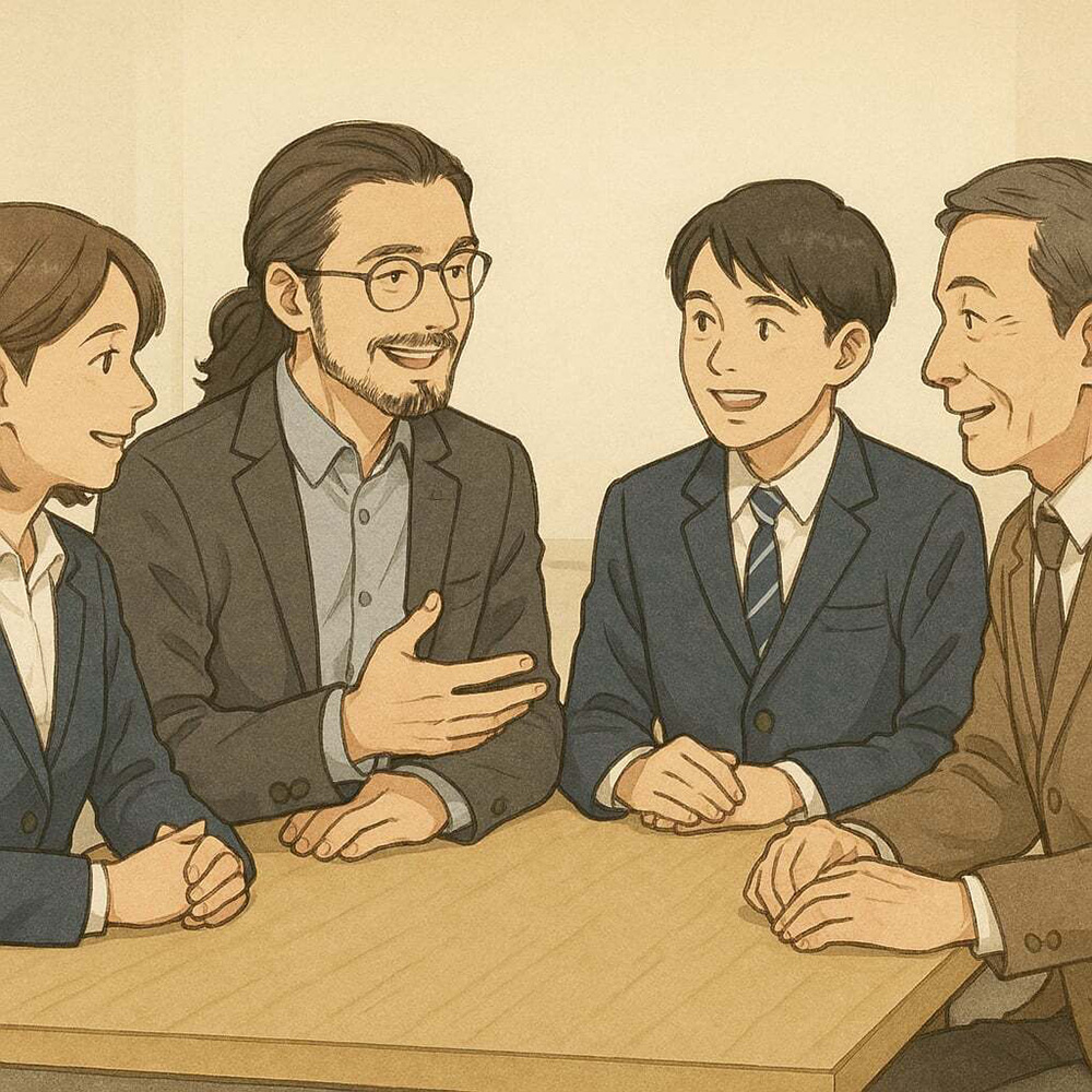 画像　小中の先生が意見交換する研修会の場面