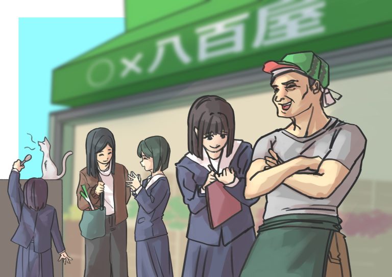 インタビューしている生徒