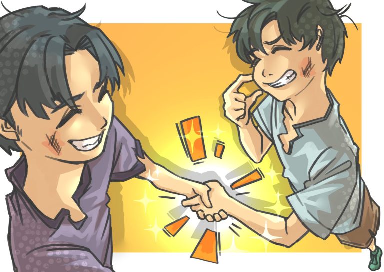 喧嘩して仲直りの図