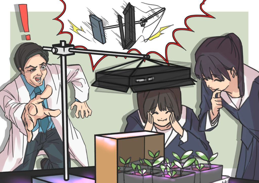 安全管理が不十分な実験の様子を見て、先生が気づきを促すシーン