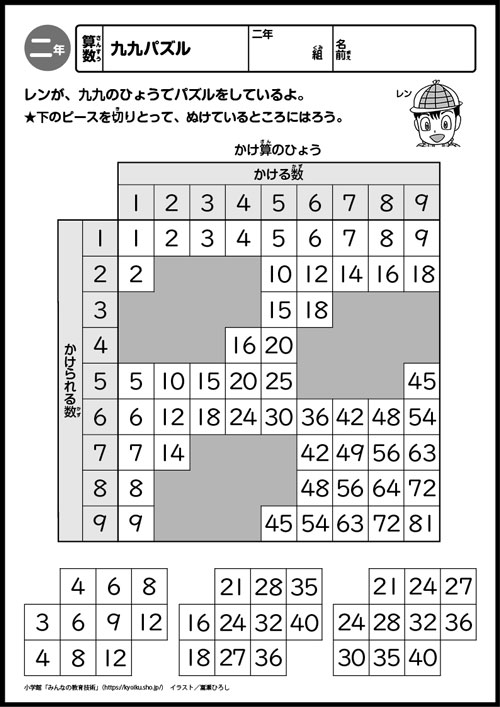 小２算数　おもしろパズルプリント　九九パズル