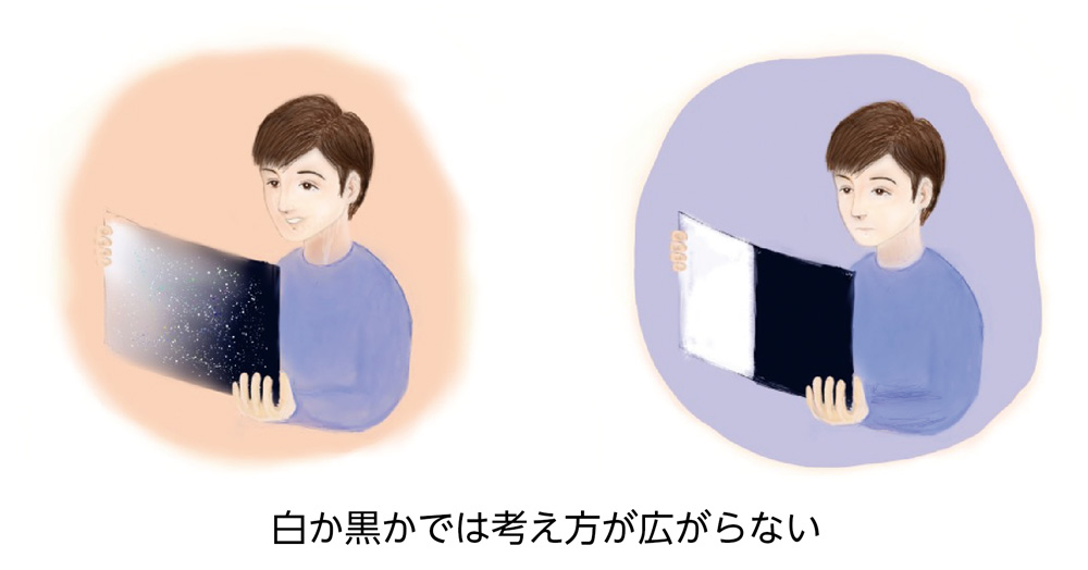 イラスト 白か黒かでは考え方が広がらない