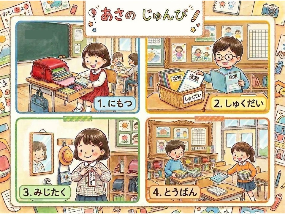 生成AIが作成した「朝の準備」を示したイラスト