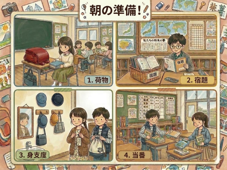 「小学校高学年らしい落ち着いたトーンのイラストにして」とプロンプト入力してできたイラスト