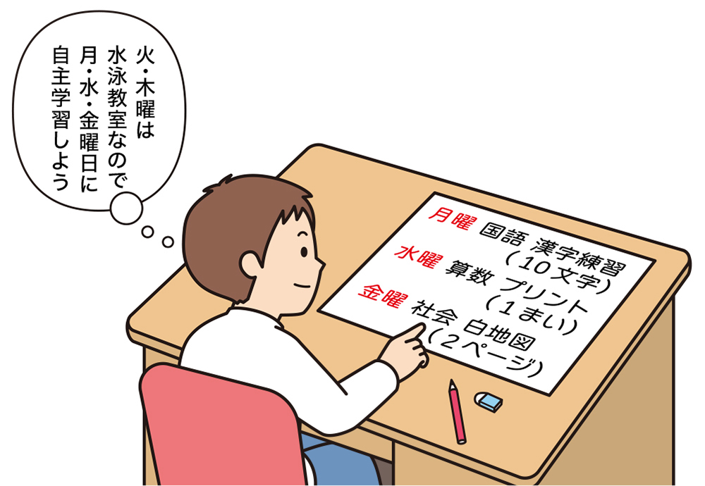 自主学習の計画を立てる男子