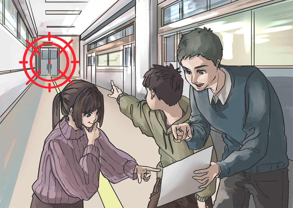 避難経路を確認している様子