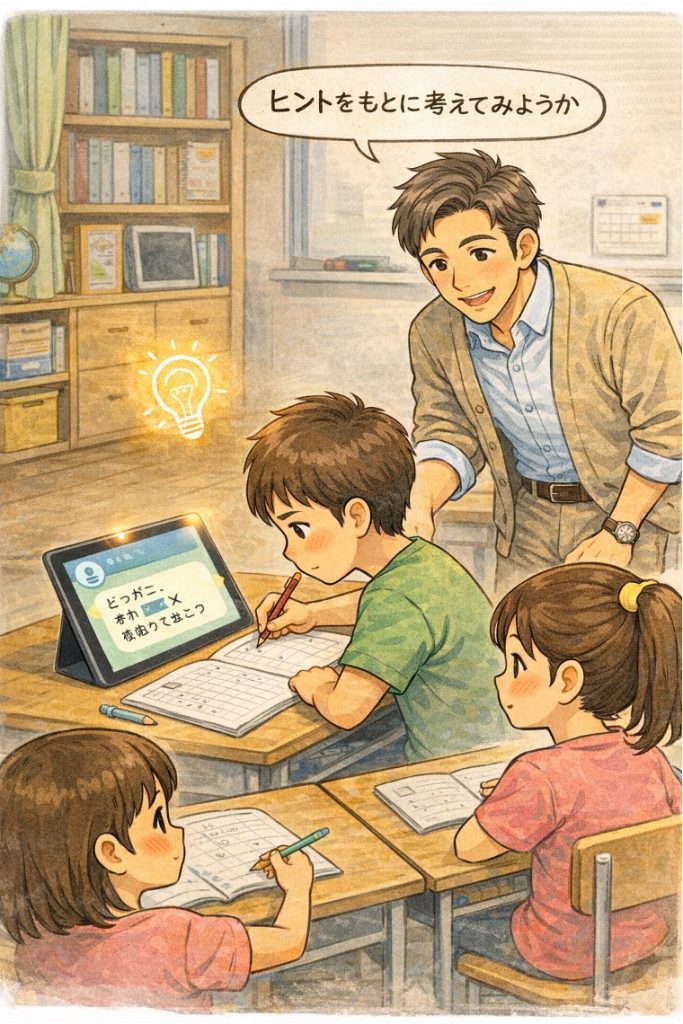 イラスト3／ヒントをもとに解答を考える   by高田保則 (生成AIを使用して作成)