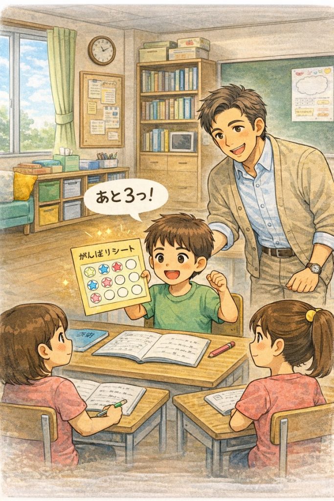 イラスト4／がんばりシートと学習意欲  by高田保則 (生成AIを使用して作成)